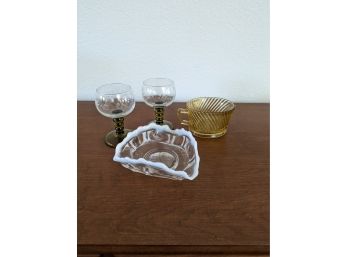 Vintage Glassware - Wine Glasses, Candy Dish, And Creamer