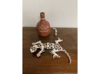 Southwest Home Decor - Lizard, Bottle, And Tiny Vase Ornament