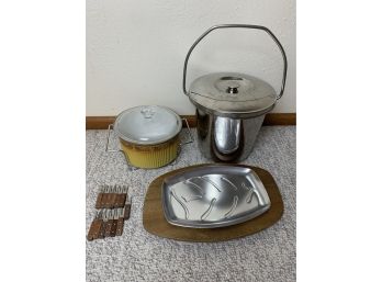 Nordic Ware Souffle With Cradle, Ice Bucket, Cocktail Forks, And Sizzler Plate