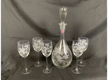 Vintaghe Made In Roumania Decanter And Wine Glasses