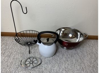 Tea Kettle, Fruit Basket With Banana Hanger, Colander And Apple Slicer