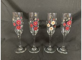 Champagne Flutes With Painted Flowers