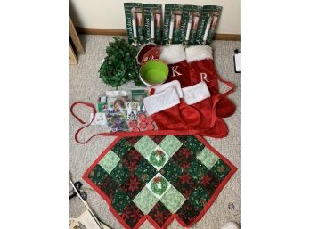 Christmas Decor - Quilted Apron, Candoliers, Stockings, And More