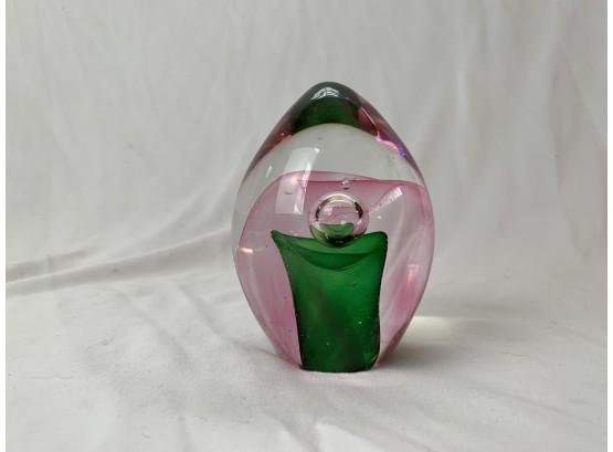 Pink And Green Egg Shaped Paperweight