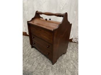 Wood Sewing Box And Its Contents - Flip Top And 2 Drawers