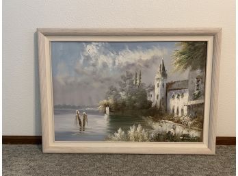 Large Oil Painting Of Palace On The Sea By Jane Mabry