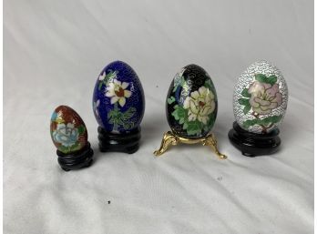 Cloisonne Enameled Eggs With Stands