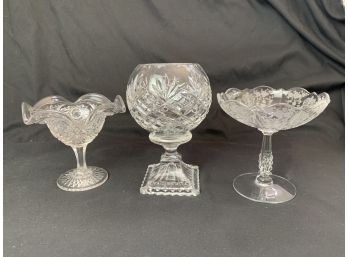 Cut And Etched Glass Compote Dishes