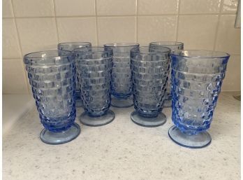 Whitehall Cubist Blue Glass Footed Tumblers