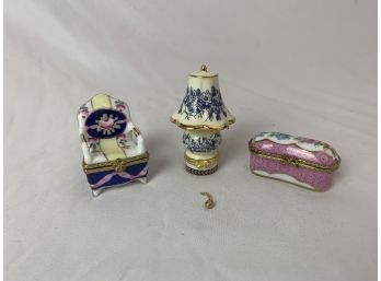 Small Trinket Boxes - Chair, Lamp, And Enlongated Box