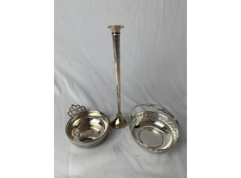 Sterling Silver - Small Bowls And Candle Stick Holder