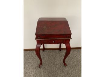 Red Secretary Desk With Floral And Dragonfly Accents