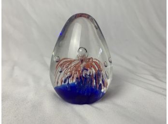 Egg Shaped Paperweight Blue And Pink