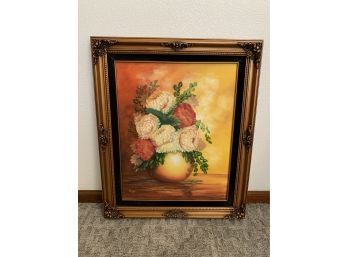 Still Life Floral Arrangement Oil Painting Signed Clay