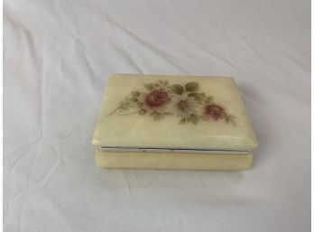 Alabaster Jewelry / Trinket Box With Floral Design