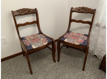 Pair Of Carved Rose Back Chairs