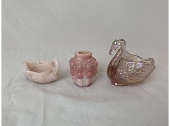 Pink Glass - Cambridge Milky Pink Swan, Consolidated Salt Shaker, Lenox Pink Swan