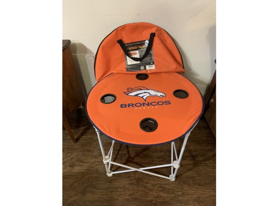 Collapsible Round Denver Broncos Small Table With Cup Holders And Carry Bag
