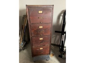 Antique Shaw Walker 4 Drawer Wood File Cabinet