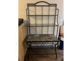 Bakers Rack With Tile Shelf And Wine Rack