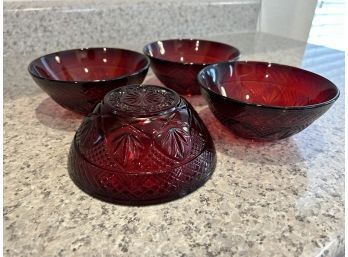 Set Of 4 Red Sandwich Glass Bowls