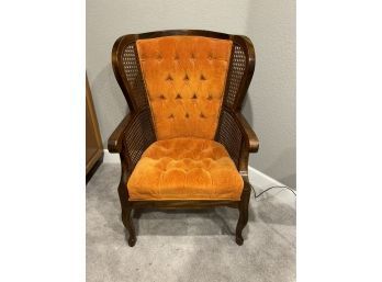 Vintage Tufted Velvet Wingback Cane Chair