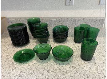 Large Assortment Of Green Sandwich Glass