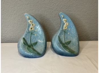 1940s Roseville Pottery Blue Wincraft Bookends