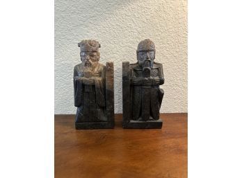 Hand Carved Stone Scribe And Warrior Bookends