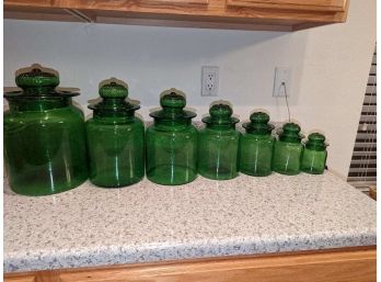 Green Glass Canister Set