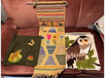 Vintage Crewel Work And Latch Hook Owl