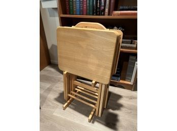 Set Of 4 Wood TV Trays With Stand