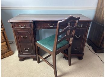 1930s? Knee Hole Vanity / Desk With Square Brand Chair