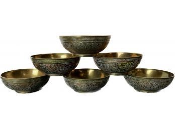 Set Of 6 Etched Brass Bowls