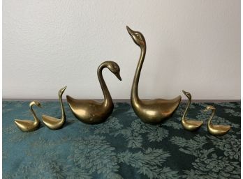 Mid Century Brass Swan Family