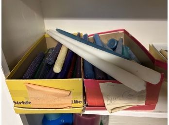 2 Shoe Boxes Full Of Taper Candles - Mainly Blue