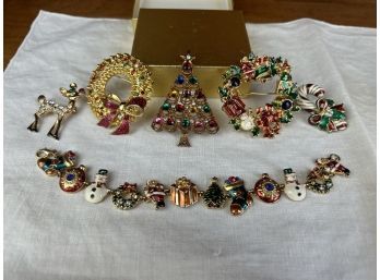 Christmas Brooches And Bracelet
