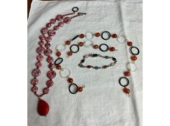 Jewelry - Cinnabar Necklace, Scarab Bracelet, And Citrine Beads
