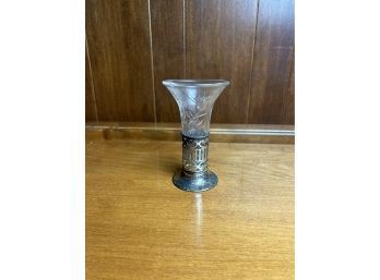 Vintage Cut Glass Bud Vase Sterling Silver Base