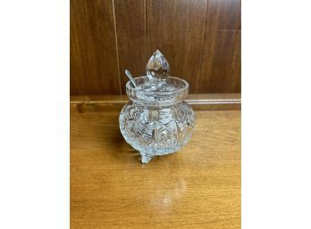 Footed Crystal Sugar Bowl With Towle Sterling Silver Spoon