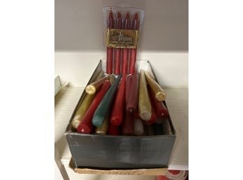 Shoebox Of Tapered Candlesticks - Primarily Red And Gold