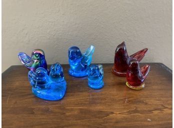 Blue And Red Glass Bird Figurines