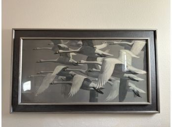 Beautifully Framed Mid Century Flying Flock Of Birds Print
