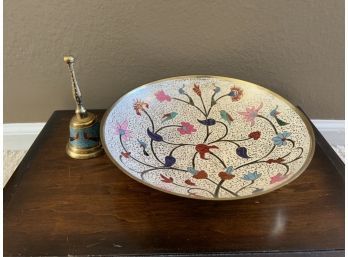 Cloisonne Enameled Brass Bowl And Painted Brass Bell