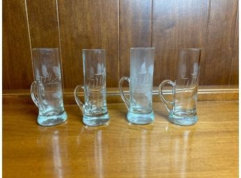 Vintage Etched Glass Handled Apertif / Shot Glasses