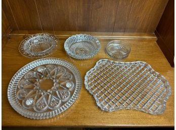 Clear Glass Platters And Small Bowls