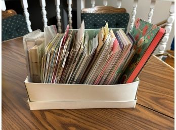 Shoe Box Full Of Cards, Note Pads And Rubber Stamps