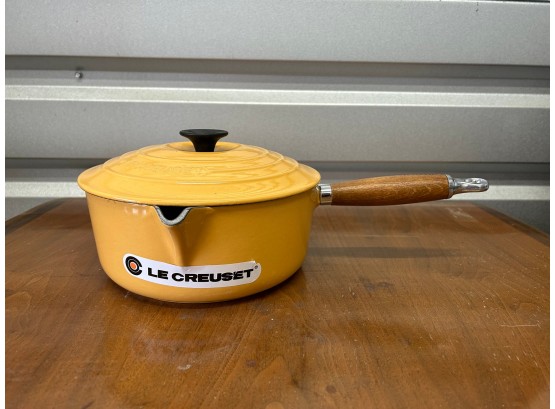 Le Creuset 22 Enameled Cast Iron Saucepan With Pour Spout And Wood Handle