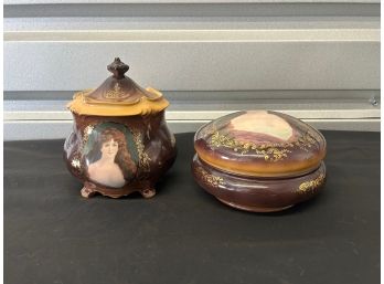 Fleur-de-lys Porcelain Victorian Lady Portrait Dresser Jar Biscuit Jar