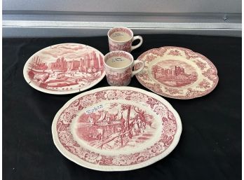 Red And White Platter, Plates And Mugs